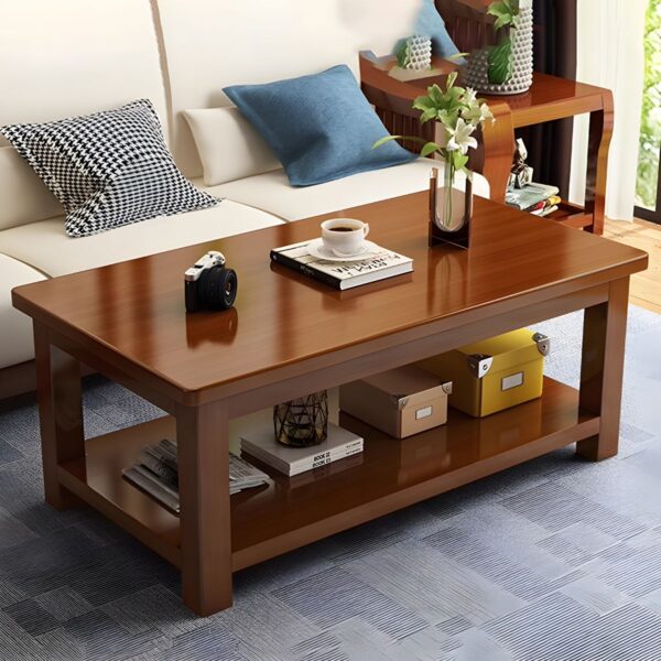 Modern Solid Wooden Coffee Table showcasing a natural finish and minimalist design in a contemporary living room setting.