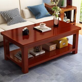 Modern Solid Wooden Coffee Table showcasing a natural finish and minimalist design in a contemporary living room setting.