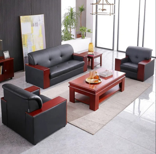 5-Seater Leather Executive Office Sofa Set, showcasing elegant design and plush seating in a modern office environment.