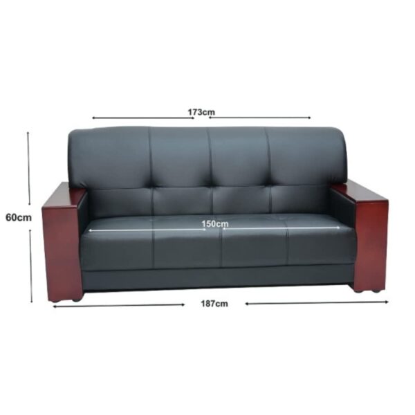 5-Seater Office Sofa with elegant mahogany armrests, designed for comfort and style.