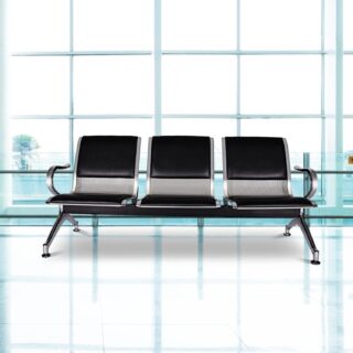 3-Way Semi-Padded Waiting Bench in a modern reception area, featuring sleek design and comfortable seating for three users.