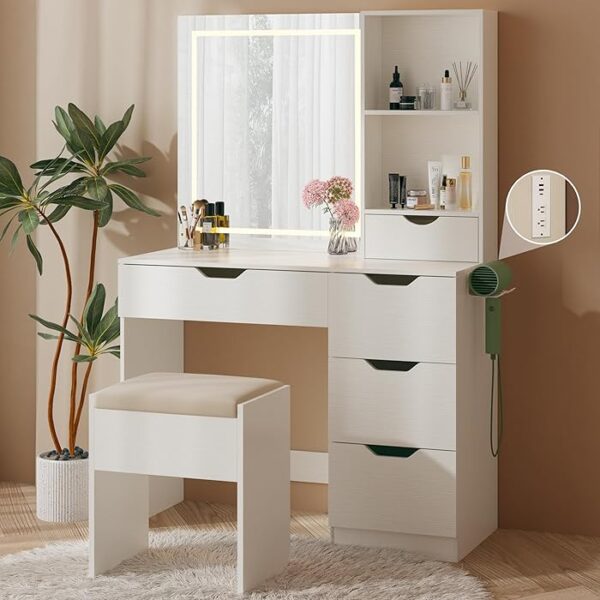 Modern Vanity Bedroom Dressing Table with a spacious surface, drawers, and a large mirror.