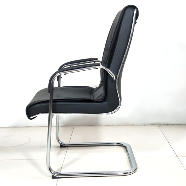 Black Office Executive Visitor Chair with chrome accents and ergonomic design, suitable for executive offices and conference rooms.