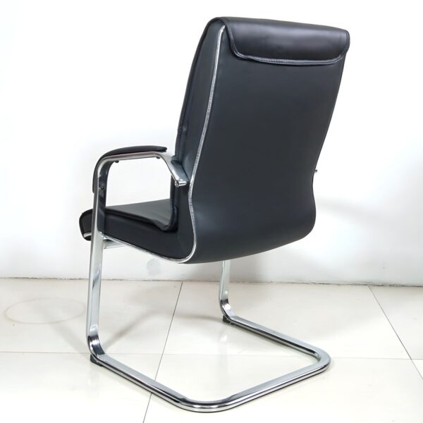 Black Office Executive Visitor Chair with chrome accents and ergonomic design, suitable for executive offices and conference rooms.