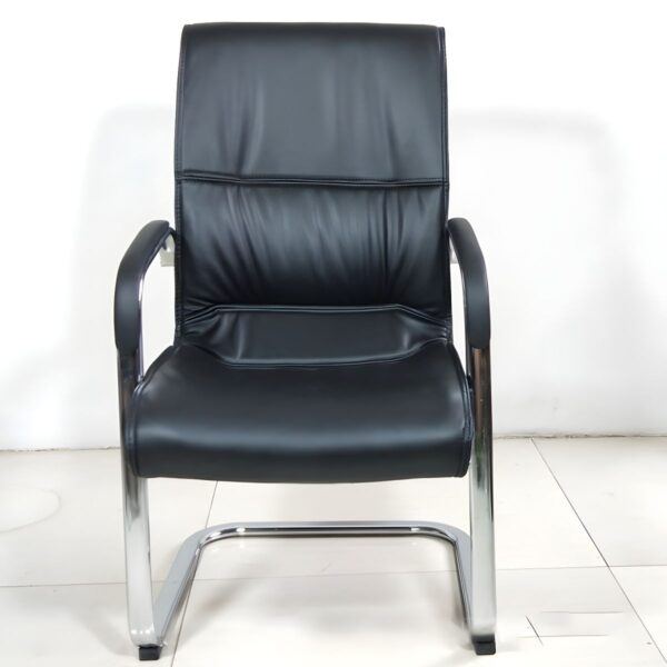 Black Office Executive Visitor Chair with chrome accents and ergonomic design, suitable for executive offices and conference rooms.