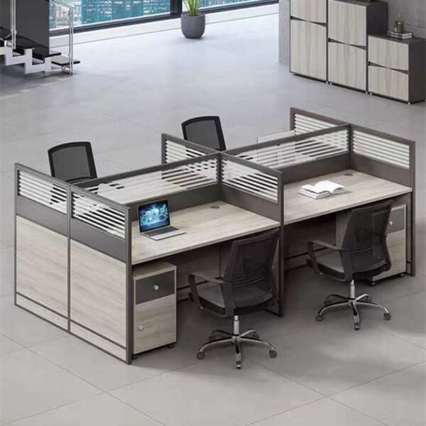 4-Way Modular Office Workstation featuring spacious desktops and integrated cable management.