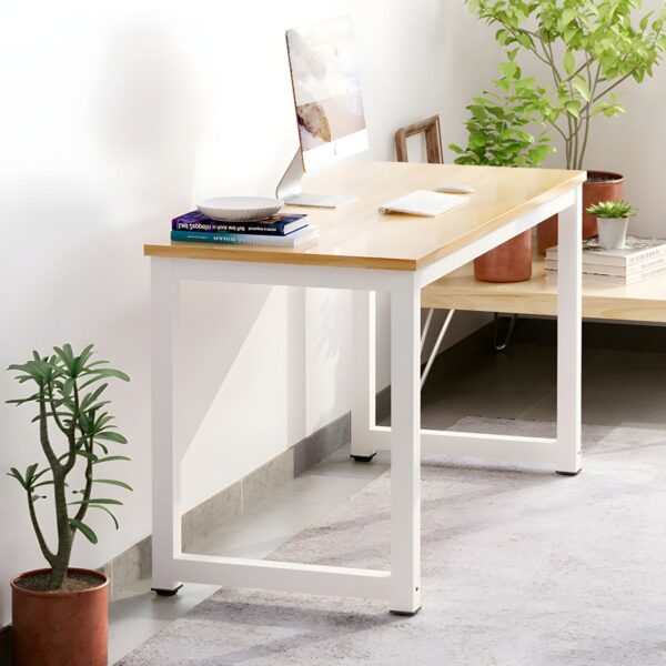 Wooden Top Brown Writing Desk with a spacious surface and tapered legs, showcasing natural wood grain.