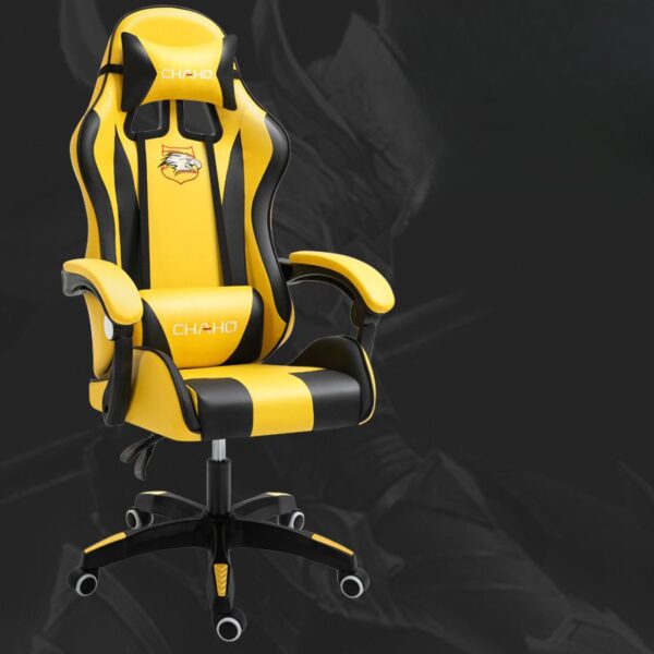 Ergonomic Yellow Gaming Office Chair with high backrest and adjustable features in a modern gaming setup.