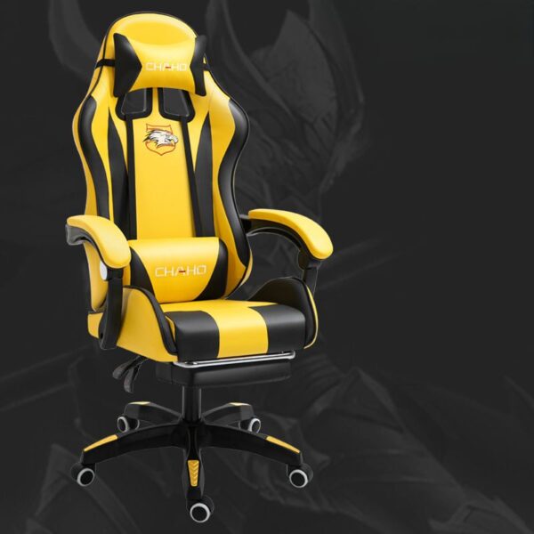 Ergonomic Yellow Gaming Office Chair with high backrest and adjustable features in a modern gaming setup.