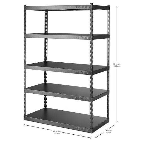 Steel Heavy Duty 5-Tier Utility Shelving Unit with adjustable shelves for organizing heavy tools, supplies, and equipment.