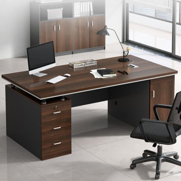 Executive Timber Office Computer Desk with Lock, featuring spacious drawers and a polished timber finish for professional office use.