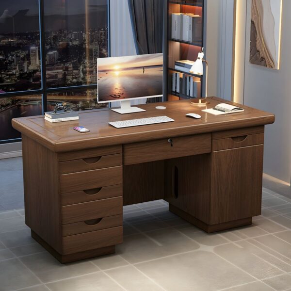 Mahogany Executive Desk with Locking Drawers - elegant design and secure storage for office use.