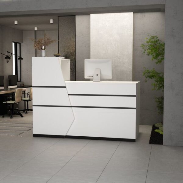 Rectangular Wooden Reception Office Desk with spacious work surface and built-in storage, designed for a professional reception area.