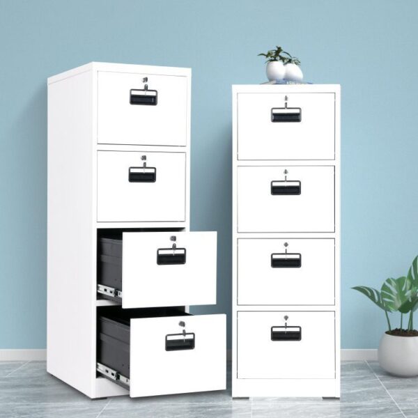 4-Drawer Vertical Steel Office Cabinet with smooth-gliding drawers and secure locking mechanism.