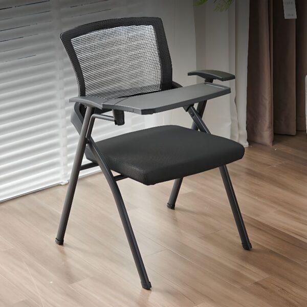 Midnight Black Foldable Training Chair with ergonomic seat and backrest, sleek design, and sturdy steel frame.