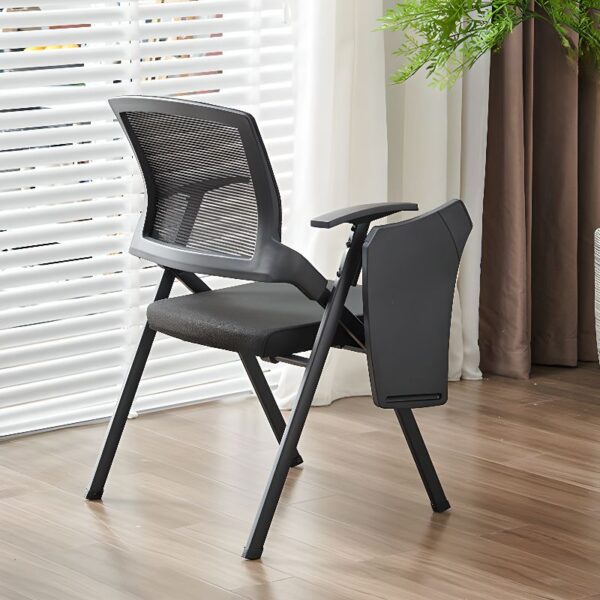 Midnight Black Foldable Training Chair with ergonomic seat and backrest, sleek design, and sturdy steel frame.