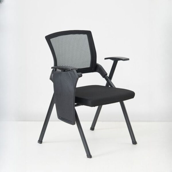 Midnight Black Foldable Training Chair with ergonomic seat and backrest, sleek design, and sturdy steel frame.