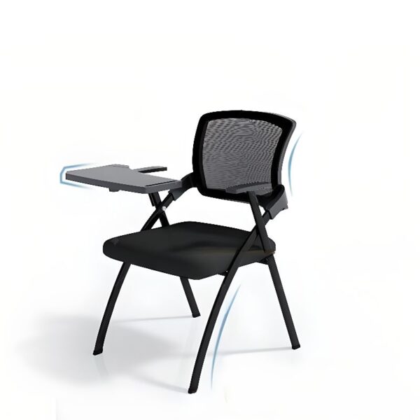 Midnight Black Foldable Training Chair with ergonomic seat and backrest, sleek design, and sturdy steel frame.