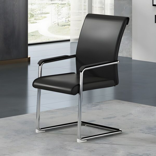 Sleek/Comfortable Black Leather Task Chair with ergonomic design, padded seat, and adjustable height.