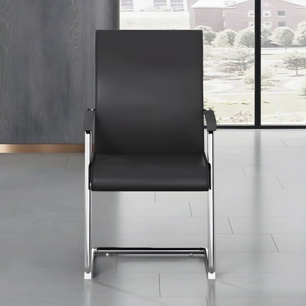 Sleek/Comfortable Black Leather Task Chair with ergonomic design, padded seat, and adjustable height.