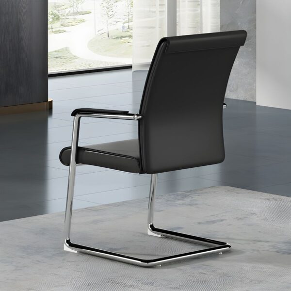 Sleek/Comfortable Black Leather Task Chair with ergonomic design, padded seat, and adjustable height.