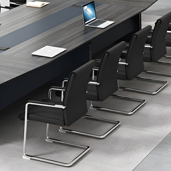 Sleek/Comfortable Black Leather Task Chair with ergonomic design, padded seat, and adjustable height.