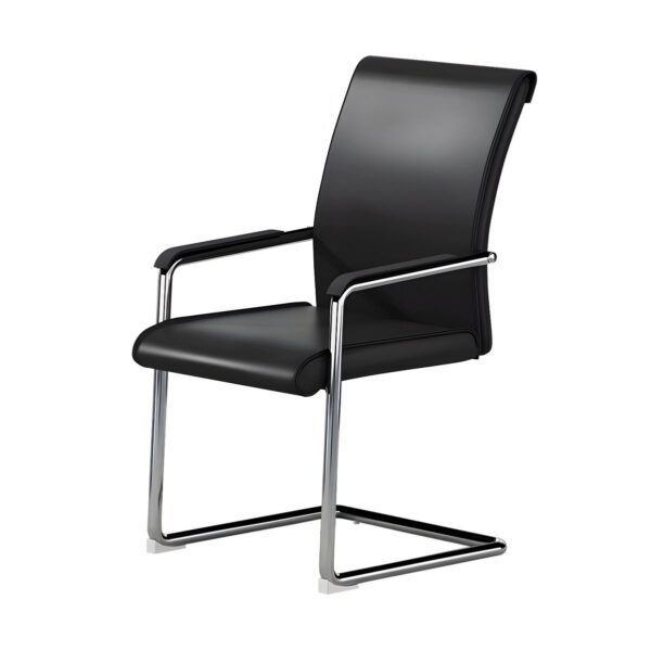 Sleek/Comfortable Black Leather Task Chair with ergonomic design, padded seat, and adjustable height.