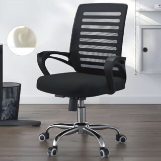 Strong Adjustable Mesh Swivel Task Chair with breathable mesh backrest, padded seat, and adjustable height.