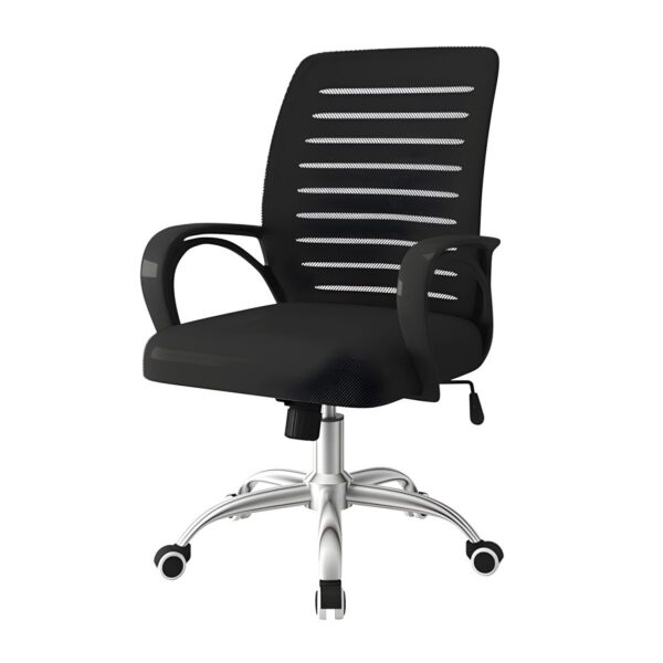 Strong Adjustable Mesh Swivel Task Chair with breathable mesh backrest, padded seat, and adjustable height.