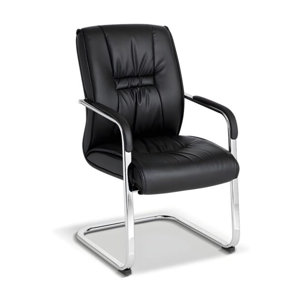 Shop the Executive Modern Black Leather Task Chair – Ergonomic design, plush leather upholstery, adjustable features, and sleek chrome base for ultimate comfort and style in any office.