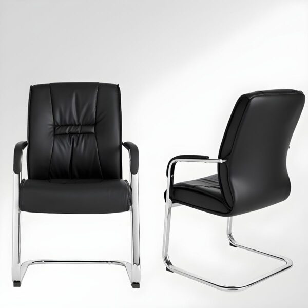 Shop the Executive Modern Black Leather Task Chair – Ergonomic design, plush leather upholstery, adjustable features, and sleek chrome base for ultimate comfort and style in any office.