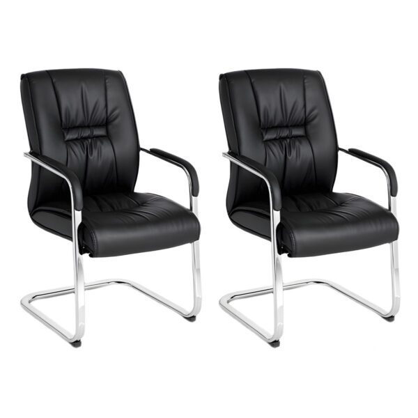 Shop the Executive Modern Black Leather Task Chair – Ergonomic design, plush leather upholstery, adjustable features, and sleek chrome base for ultimate comfort and style in any office.