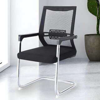 Mesh Contemporary Steel Frame Task Chair with breathable mesh backrest, ergonomic design, and adjustable height in a modern office setting.