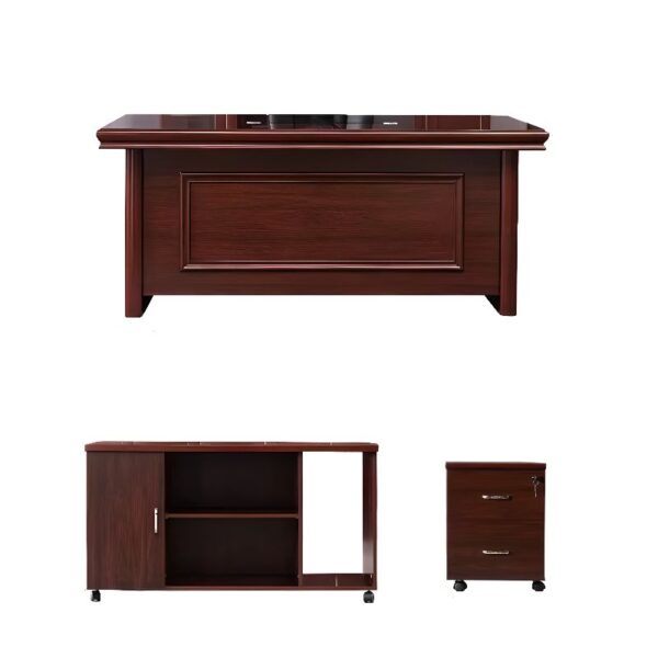 1400mm Mahogany Executive Office Table with drawers, featuring a rich finish and sleek design in a professional office setting.