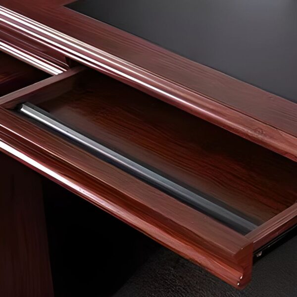 1400mm Mahogany Executive Office Table with drawers, featuring a rich finish and sleek design in a professional office setting.