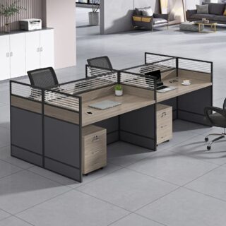 4-Way Modular Office Workstation with four individual workspaces, cable management, and ergonomic design for a flexible and organized office environment.