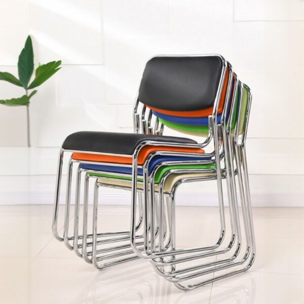 Modern Simple Chrome Office Guest Chair with cushioned seat and backrest, durable chrome frame, designed for comfort and style in office environments.