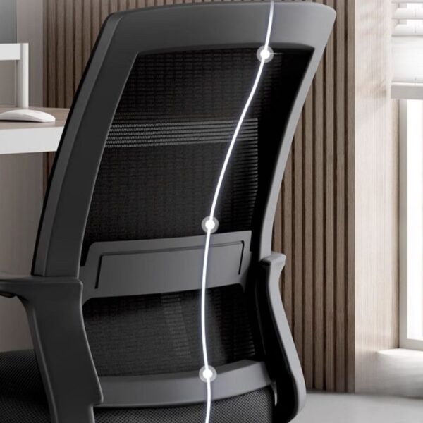 Ergonomic upholstered mesh office chair with breathable backrest, padded seat, adjustable height, and soft armrests.