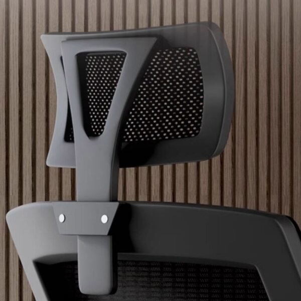 Ergonomic upholstered mesh office chair with breathable backrest, padded seat, adjustable height, and soft armrests.