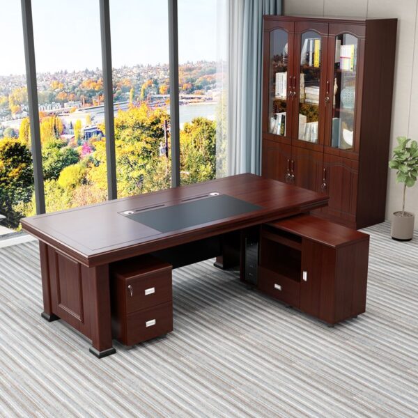 180cm Mahogany Executive Boss Office Table with spacious surface and built-in drawers for efficient storage.