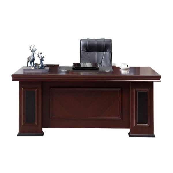 180cm Mahogany Executive Boss Office Table with spacious surface and built-in drawers for efficient storage.