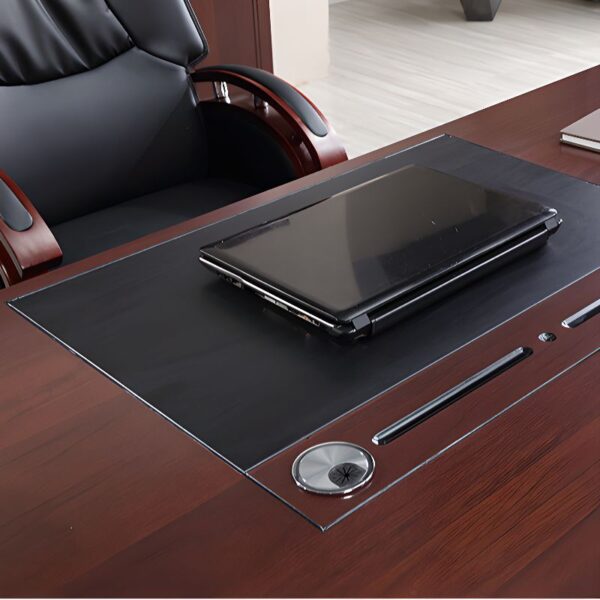 180cm Mahogany Executive Boss Office Table with spacious surface and built-in drawers for efficient storage.