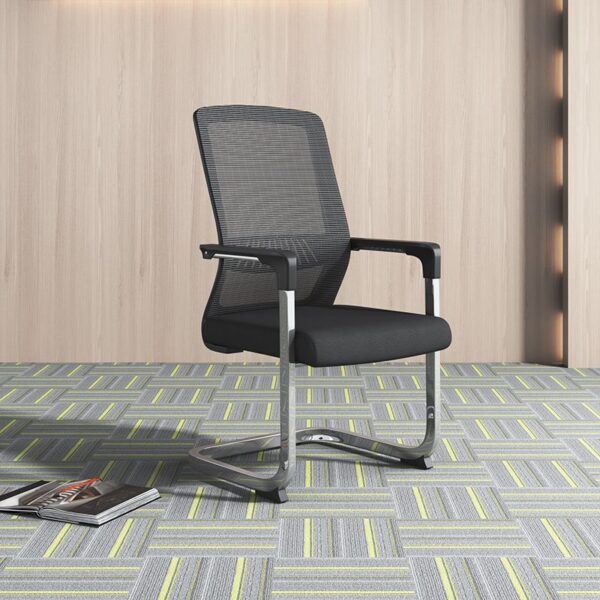 Ergonomic Mesh Conference Chair with Armrest, lumbar support, padded seat, and adjustable height, ideal for long meetings or office use.