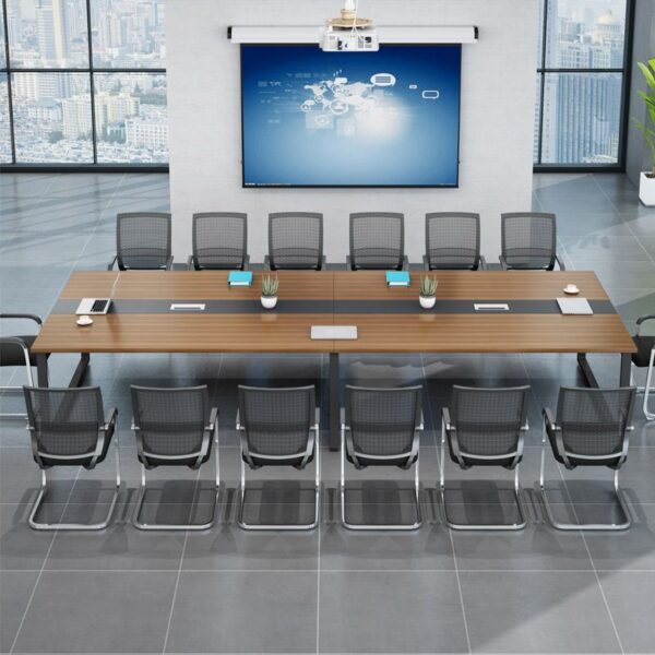 Rectangular Engineered Wood Boardroom Table with modern design, durable surface, and ample seating space for professional meetings.