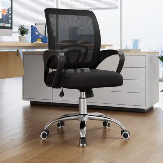 Ergonomic Upholstered Clerical Guest Chair with cushioned seat and backrest for comfort in an office setting.