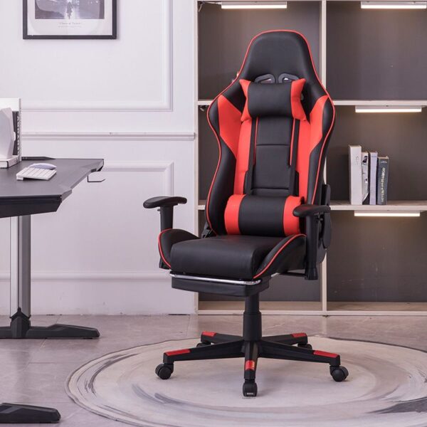 Trendy Leather Ergonomic Gaming Office Chair with adjustable armrests and backrest.