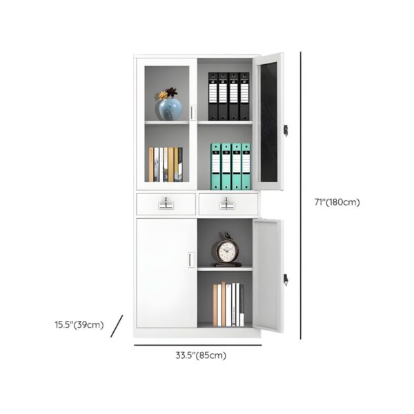 2-Door Metallic Storage Cabinet with Drawers, featuring a durable metal construction, locking drawers, and ample storage space for office or home use.