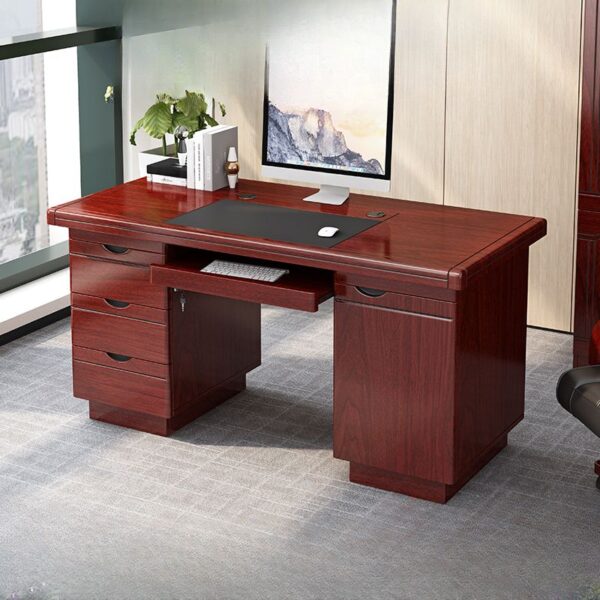 Elegant 1.4 Meters Mahogany Executive Office Table with cable management.