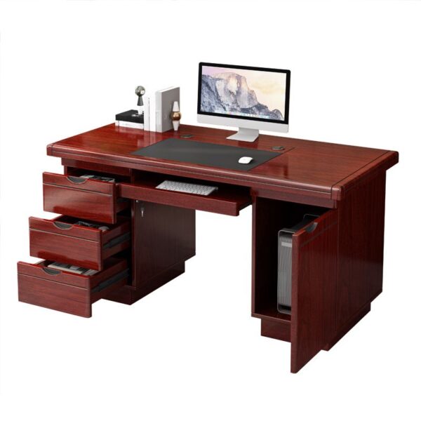 Elegant 1.4 Meters Mahogany Executive Office Table with cable management.