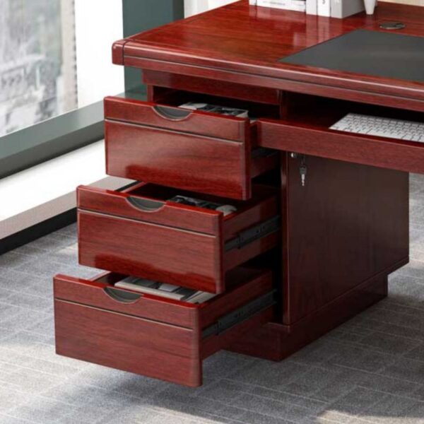 Elegant 1.4 Meters Mahogany Executive Office Table with cable management.